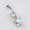 DOUBLE BUTTERFLY MULTI CZ BELLY BUTTON NAVEL RING 316L SURGICAL STEEL